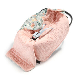 hordozós takaró velvet babakocsi takaró púder rózsaszín vintage virág mintás