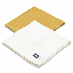 2 darabos textil pelenka pamut muszlin mustársárga és fehér színekben