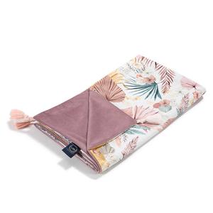 tavaszi nyári babatakaró töltet nélkül kétoldalas pamut velvet lendula, sárga és zöld trópusi pálmalevél mintás Boho palms Light