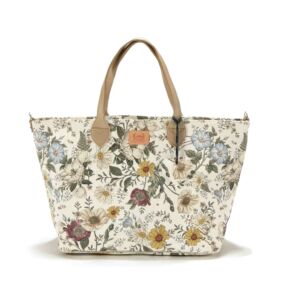 nagy méretű pelenkázó táska bézs alapon színes virágok La Millou Romantic Soul