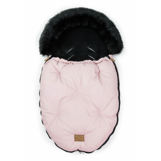 baba bundazsák prémium eco bőr anyagból rózsaszín fekete szőrmével
