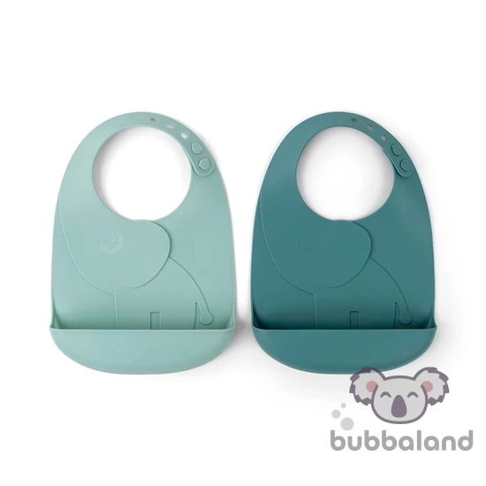 Done by Deer Peekaboo vízhatlan, 2 db-os szilikon előke szett babáknak kék Elphee az elefánt mintával