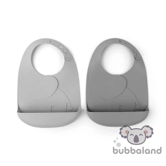 Done by Deer Peekaboo vízhatlan, 2 db-os szilikon előke szett babáknak szürke Elphee az elefánt mintával