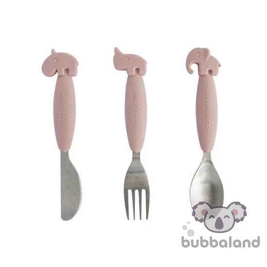 3 darabos baba evőeszköz szett púder rózsaszín Done by Deer YummyPlus