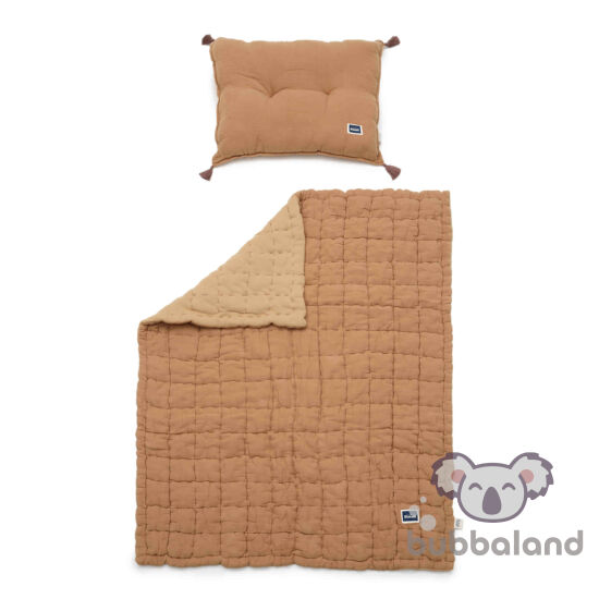 ovis ágynemű szett töltettel takaró és párna pamut muszlin anyagból karamell színben