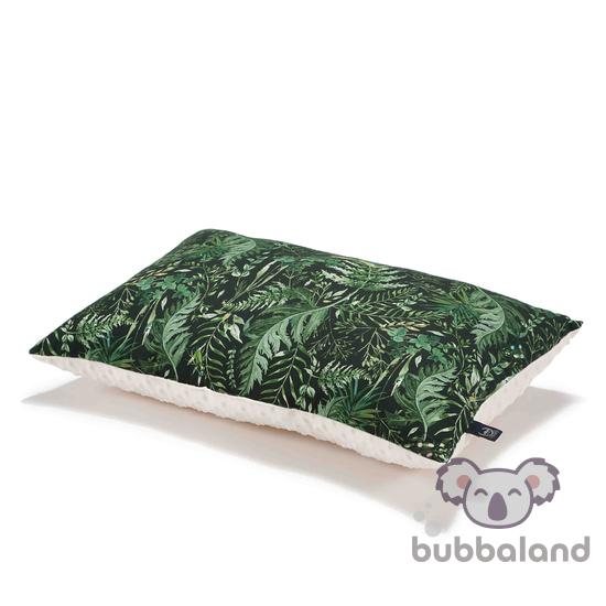 kétoldalas pamut-minky díszpárna 40 x 60 cm méretben ekrü és sötétzöld botanikus kert La Millou Botanical