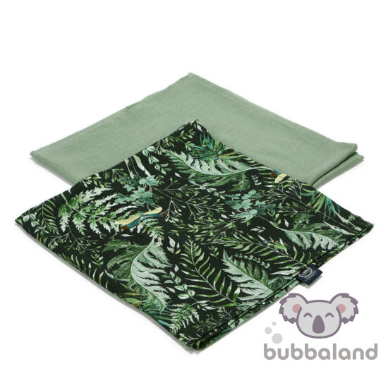 2 darabos textil pelenka bambuszból khaki zöld botanikus kert leveles mintával Botanical