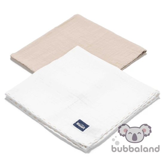 2 darabos textil pelenka pamut muszlin homok és fehér színekben