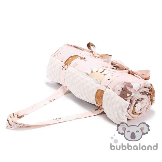 nagy méretű piknik takaró ekrü színű minky Nap Hold csillagok mintával La Millou Fly me to the Moon Nude