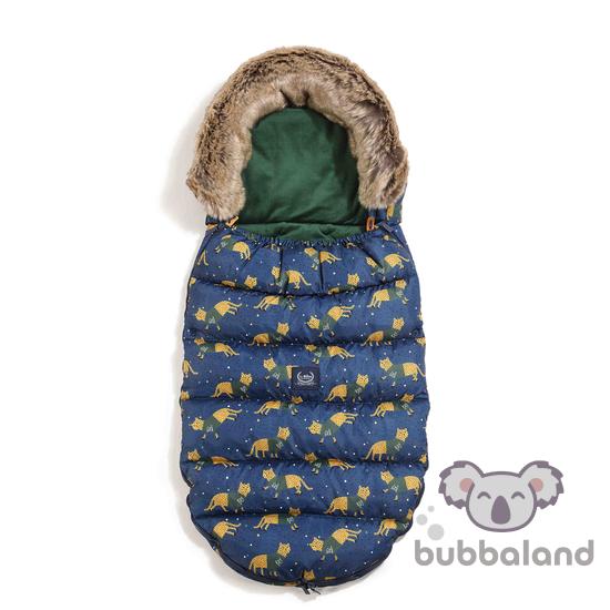 vízálló baba bundazsák levehető szőrmével sötétzöld velvet és sötétkék alapon tigris mintával La Millou Tiger Jerry