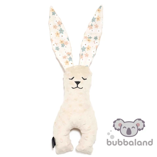 homok színű nyuszifül alvóka plüssjáték 23 cm bézs virágos La Millou Pretty Barbara