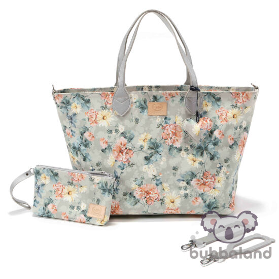 nagy méretű pelenkázó táska tavaszi virágzás szürke Blooming Boutique