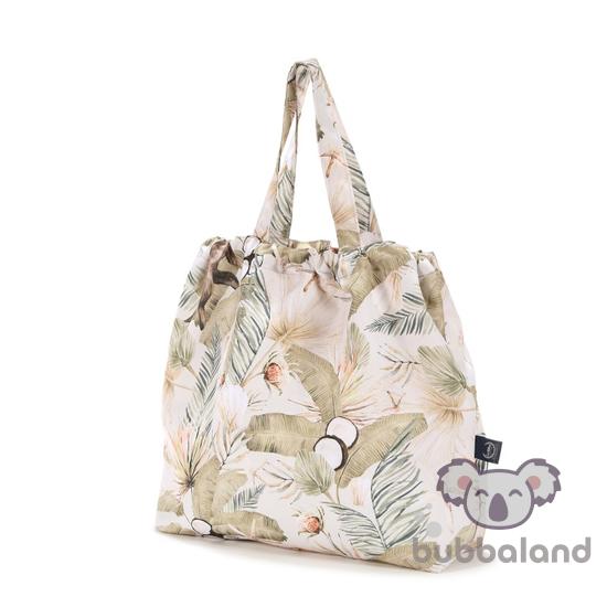 La Millou Boho Coco trópusi mintájú khaki zöld-bézs shopper táska