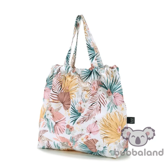 La Millou Boho Palms Light trópusi mintájú sárga-mályva shopper táska