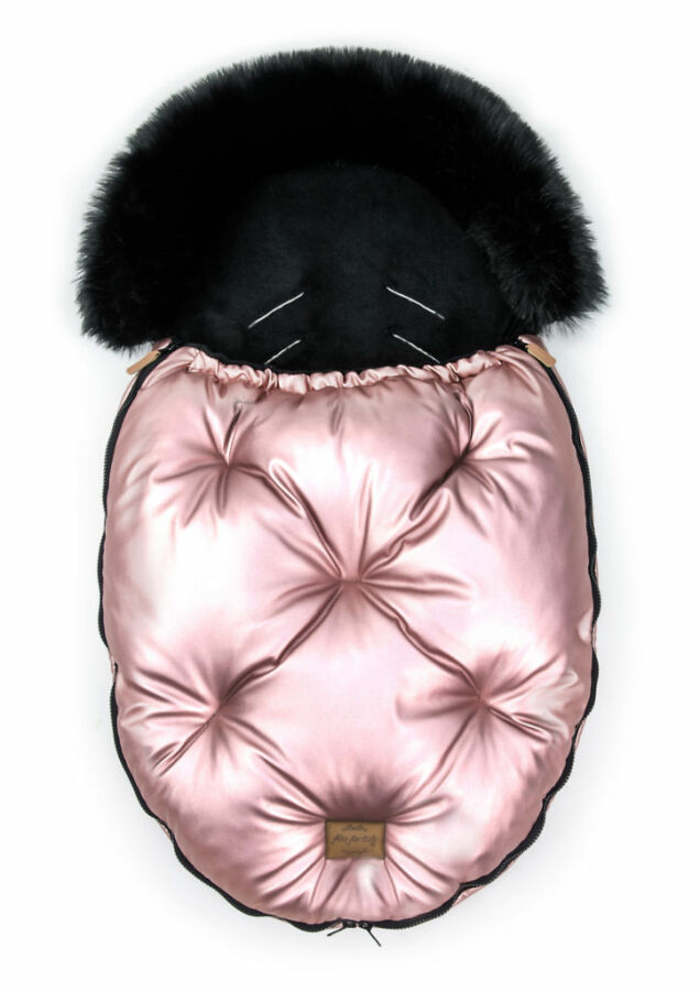 Fényes rózsaszín-Fekete bundazsák babakocsiba