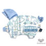 Kép 1/7 - lapos baba párna röfi alakú galamb kék velvet pamut anyagból autós nyaralás mintával Amerika Route 66 Colour